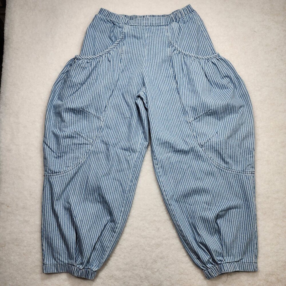 Davi Dani Striped Denim Barrel Balloon Pocket Pants Sz M Y2K Boho 90s (3314)